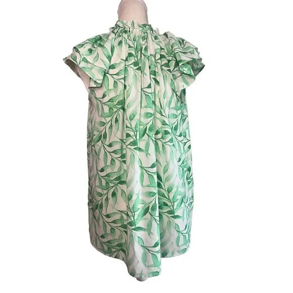 First Love Floral Tropical Ruffled Short Sleeve Blouse Green White Size Small - Picture 2 of 6